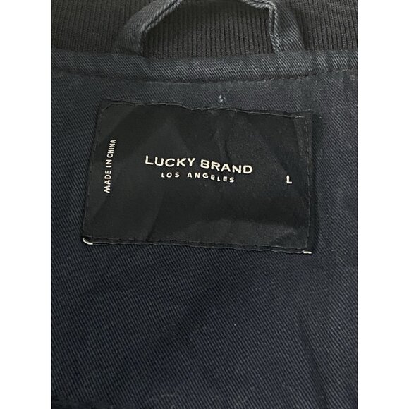 Lucky Brand Cotton Sherpa Lined Bomber Jacket Men’s L Full Zip Navy Blue - Picture 7 of 16